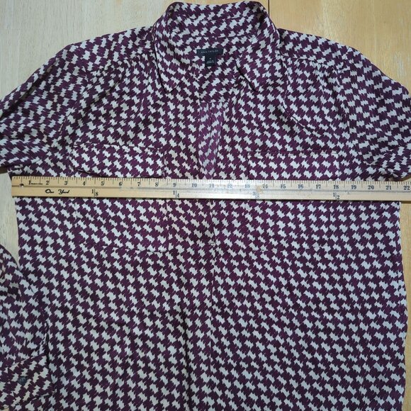 Ann Taylor Blouse Tunic Women's Sz M red white houndstooth long sleeve‎ - Picture 8 of 11